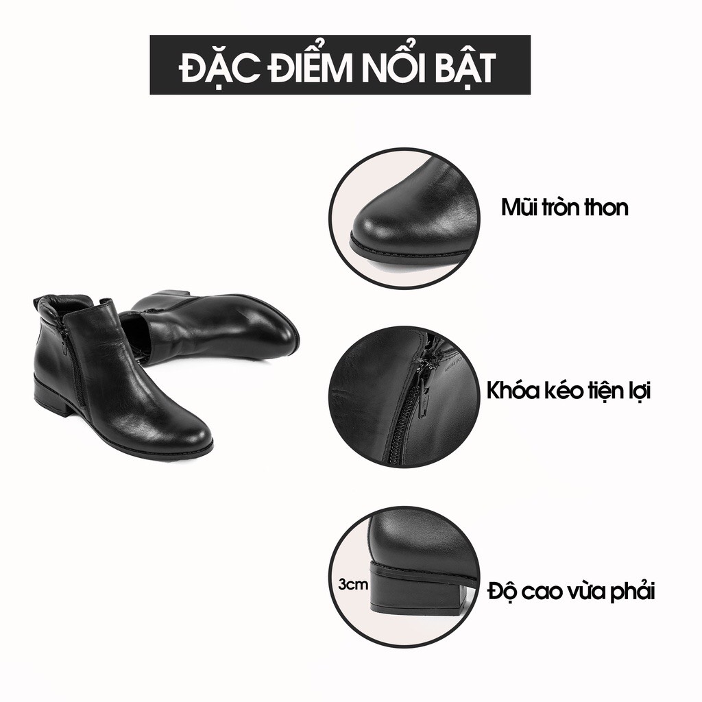 Giầy Bốt Nữ Da Thật Cao 3cm Hàng VNXK