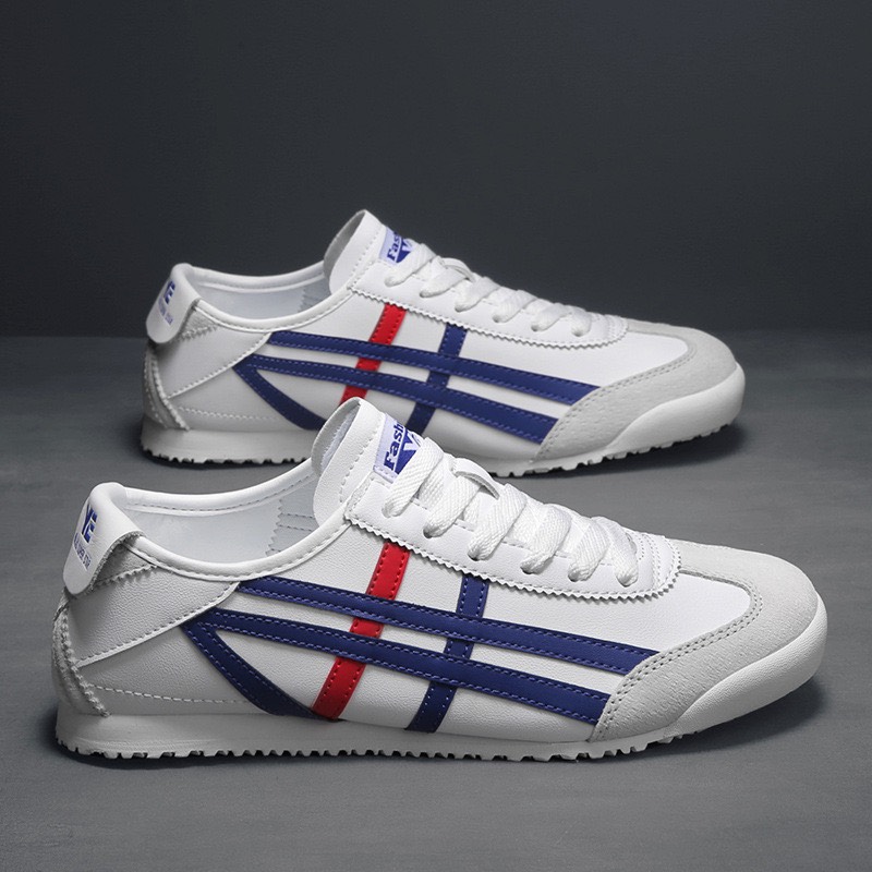 Giày thể thao nam kẻ sọc caro tiger, đế bằng chất liệu vài cao cấp