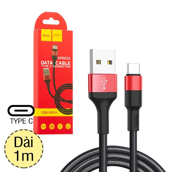 Cáp Sạc Nhanh TYPE C Hoco X26 Dây Dù Chông Đứt cho ANDROID dài 1M - BH 6 tháng 1 đổi 1 (MÀU SẮC NGẪU NHIÊN)