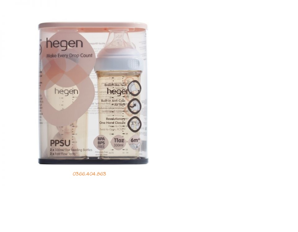 [HCM][CHÍNH HÃNG] Set Bình sữa Hegen 330ml núm ti size L cho bé từ 6 tháng tuổi