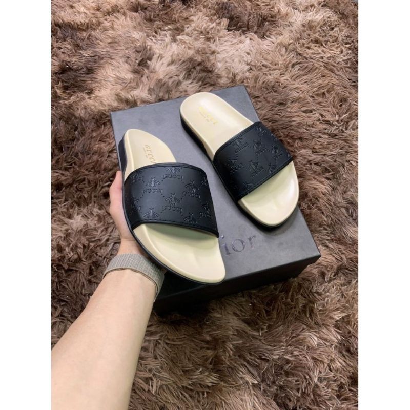 [Ảnh +VD] Dép nam đế cao quai da in ong fullbox