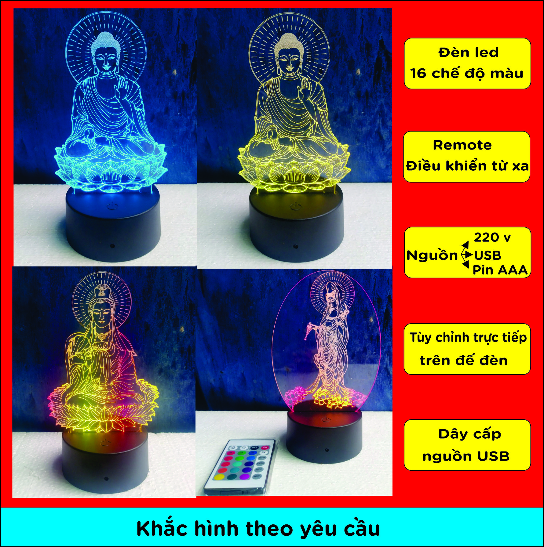 Đèn thờ phật, đèn thờ 3d hình Phật,
