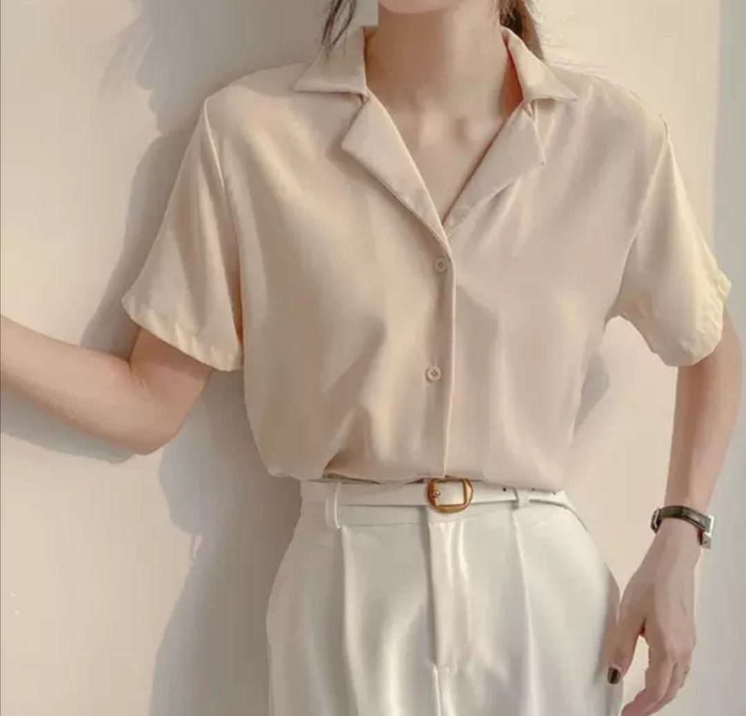 Áo sơ mi nữ form rộng cổ vest tay ngắn nhiều màu sắc, vải Lụa mềm mịn mát, Không nhăn 40-90kg VRN02