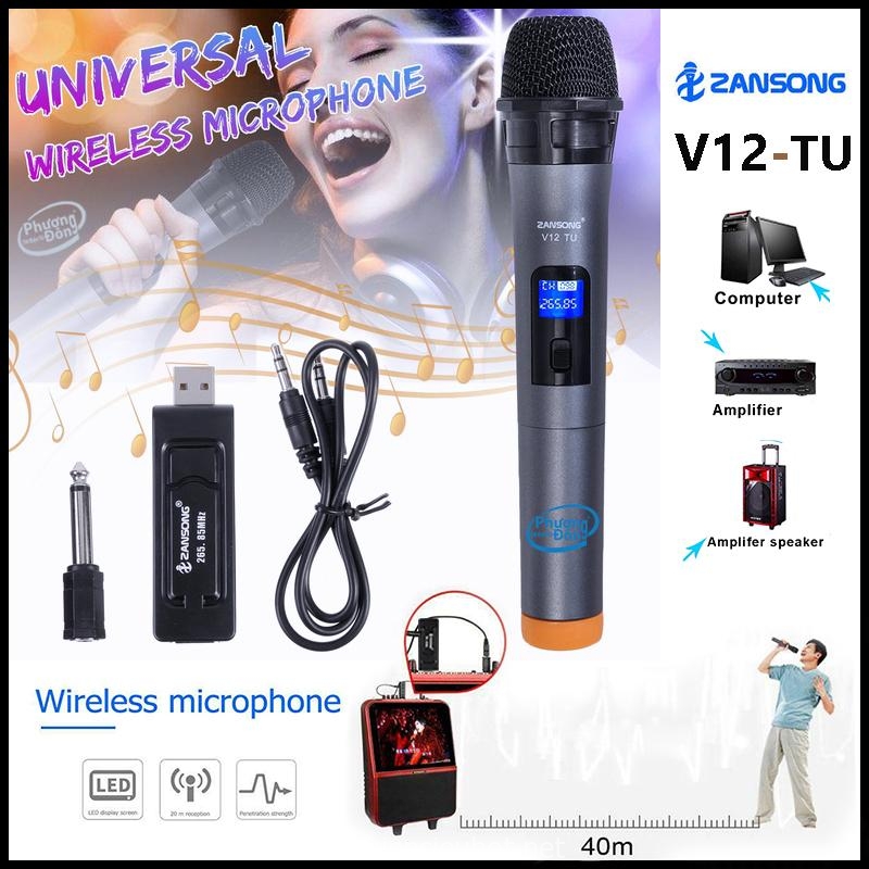 Micro Không Dây Đa Năng Zansong .V12 Micro dành cho loa kéo.màn hình LCD - Hỗ trợ các thiết bị có jack cắm 3.5mm và 6.5mm mic không dây.thu âm cực chuẩn,chống rè chống hú,lọc âm tốt BH 12 tháng