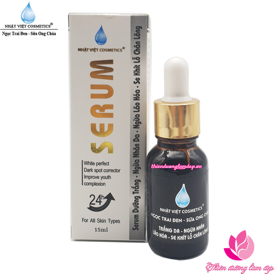 Serum trắng da ngừa nhăn lão hóa se khít lỗ chân lông Ngọc Trai Đen - Sữa Ong Chúa NHẬT VIỆT Cosmetics 15ml