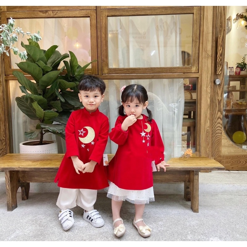 Áo dài đôi Anh và Em giống nhau chất Nhung 9-22kg