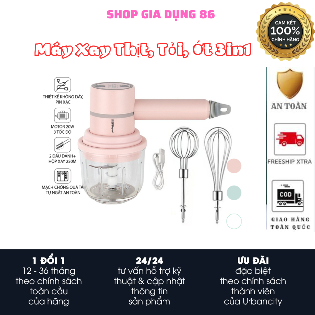 Máy Xay Thịt, Tỏi, Ớt 3in1 Đa Năng Đánh Trứng