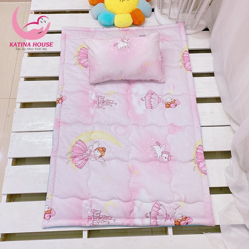 Bộ gối nệm cho bé mầm non 4-5 tuổi Katina House, vải tencel cực mềm mát thấm hút tốt