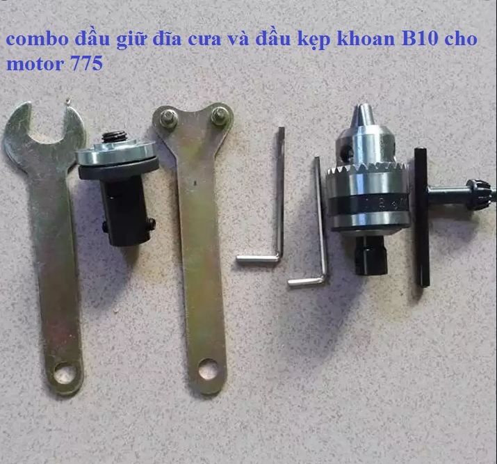 combo bộ giữ đĩa cắt mài và đầu kẹp mũi khoan cho motor motor 775 150w