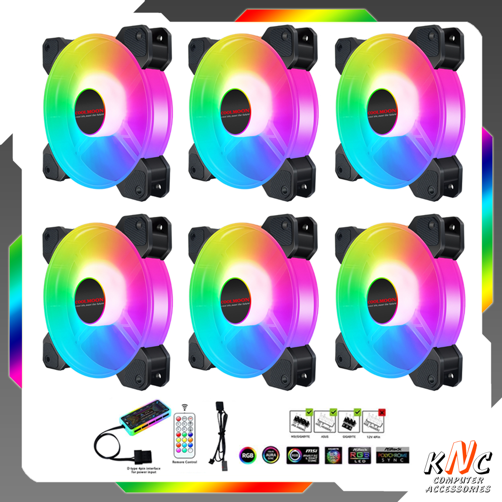 Bộ 6 Quạt Tản Nhiệt Coolmoon Y1 Led RGB Đồng Bộ Màu Hub RGB Sync V2