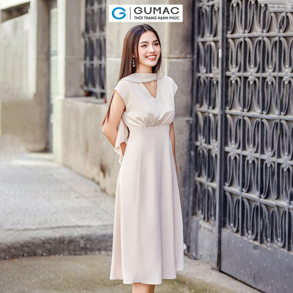 Đầm nữ dáng A phối bèo DD11014 thời trang GUMAC