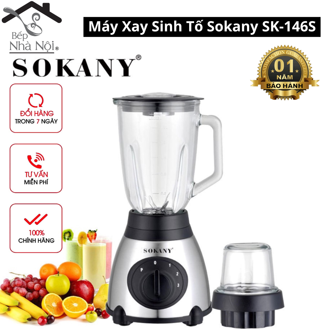 Máy xay sinh tố SOKANY công suất cực lớn 400W có 1 bộ cối dao sử dụng xay hoa quả, xay thực phẩm đa năng - SK186B