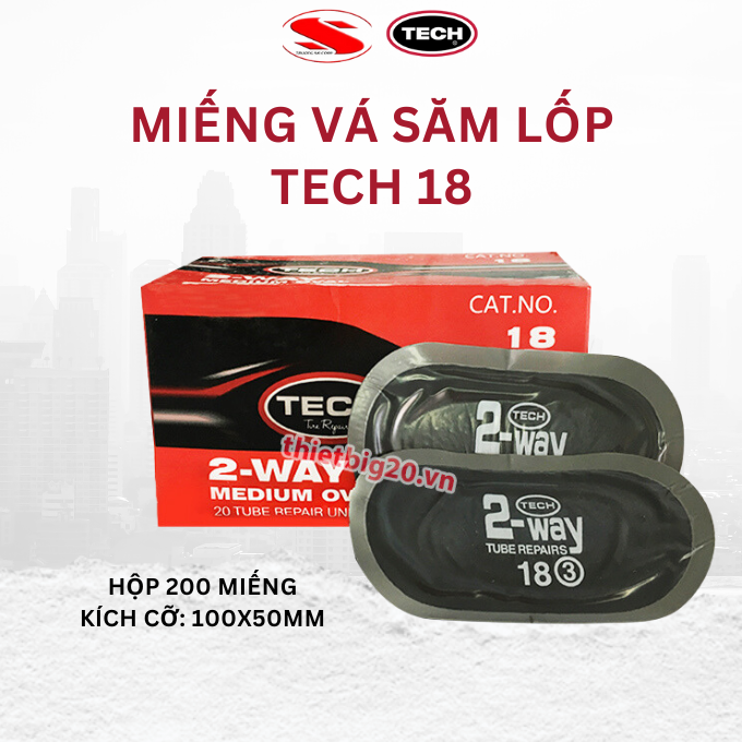 Hộp 20 miếng vá săm lốp ô tô, xe máy đa năng Tech 18 (Oval, 100x50mm)