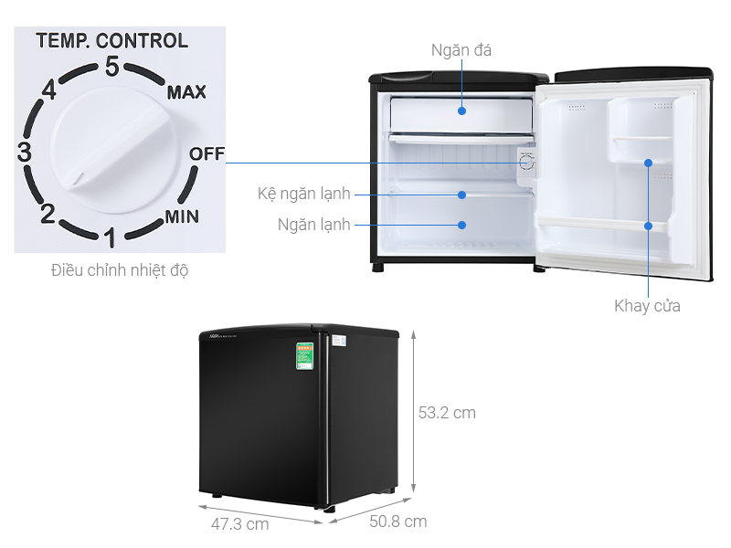 Tủ lạnh Aqua mini 50 lít AQR-D59FA(BS) (Giao hàng HN, HCM& các tỉnh yêu cầu thanh toán trước trên ứng dụng)