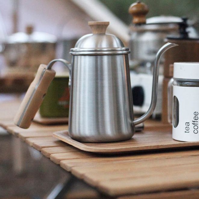 Ấm inox cán gỗ cổ ngỗng pha cà phê pour over 650ml
