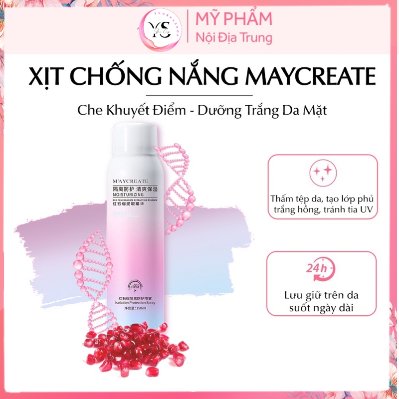 Chai xịt chống nắng Maycreate/BOM làm trắng da tức thì A1