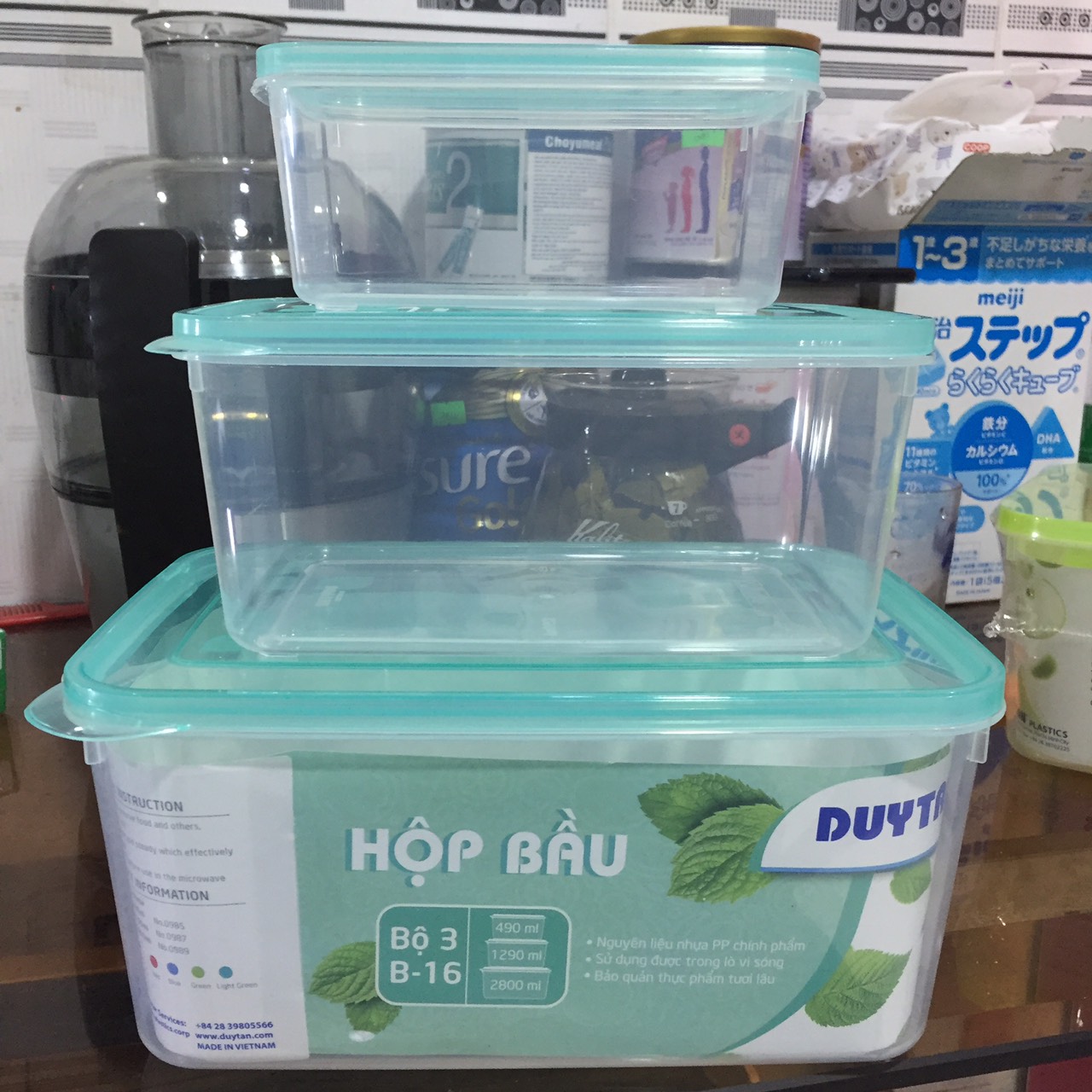 [BỘ 3 HỘP] Bộ 3 Hộp nhựa bầu Duy Tân 490ml - 1300ml - 2800ml /Hộp đựng rau củ thực phẩm để tủ lạnh an toàn cho mọi gia đình
