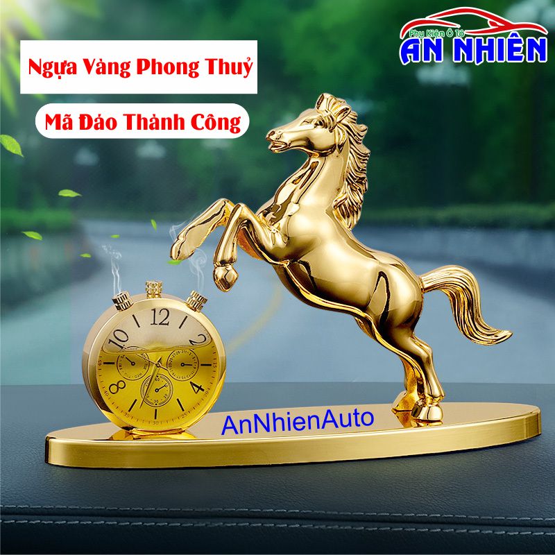 NGỰA VÀNG ĐỒNG HỒ NƯỚC HOA  PHONG THUỶ - MÃ ĐÁO THÀNH CÔNG - Để Trên Ô Tô/Bàn Làm Việc