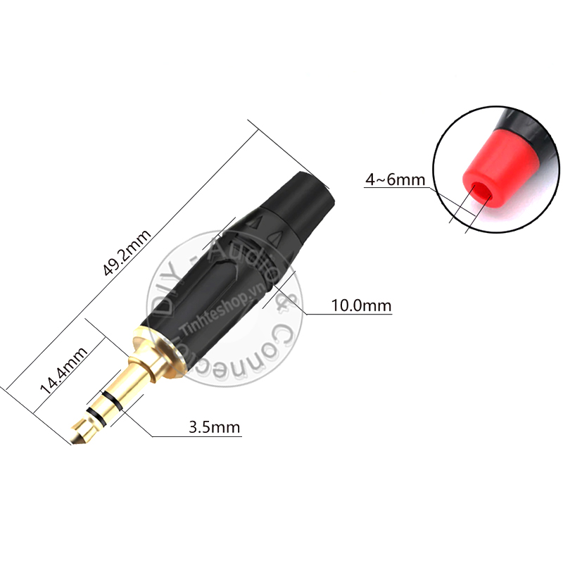 Jack 3.5 stereo cỡ nhỏ cho dây 4mm 1 chiếc - Đầu hàn 3.5mm