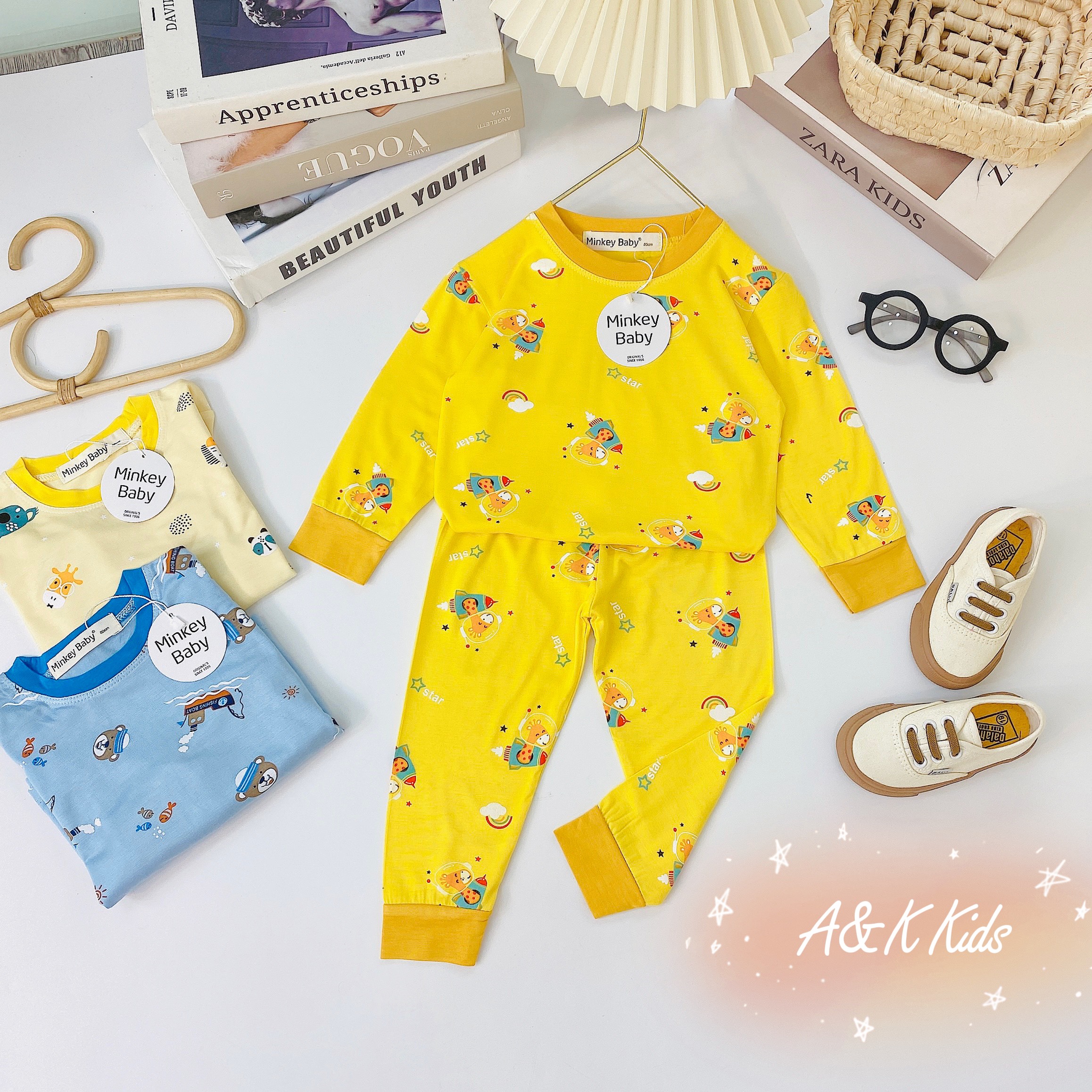 Bộ dài tayhàng minky mom chất thun lạnh cho bé trai bé gái