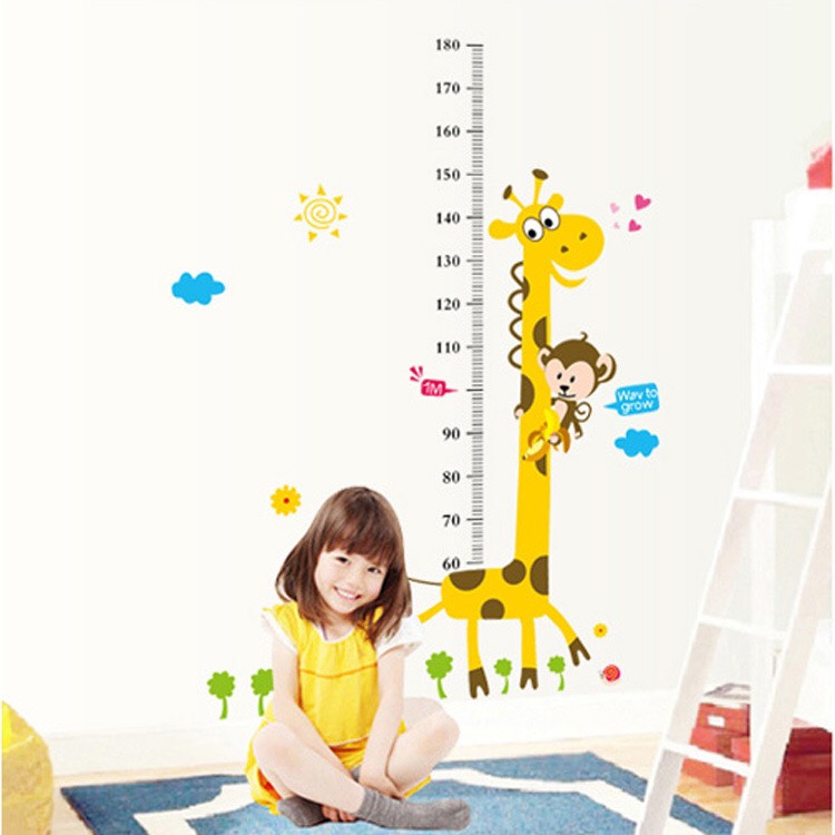[HCM]Decal dán tường thước đo hươu cao cổ và khỉ