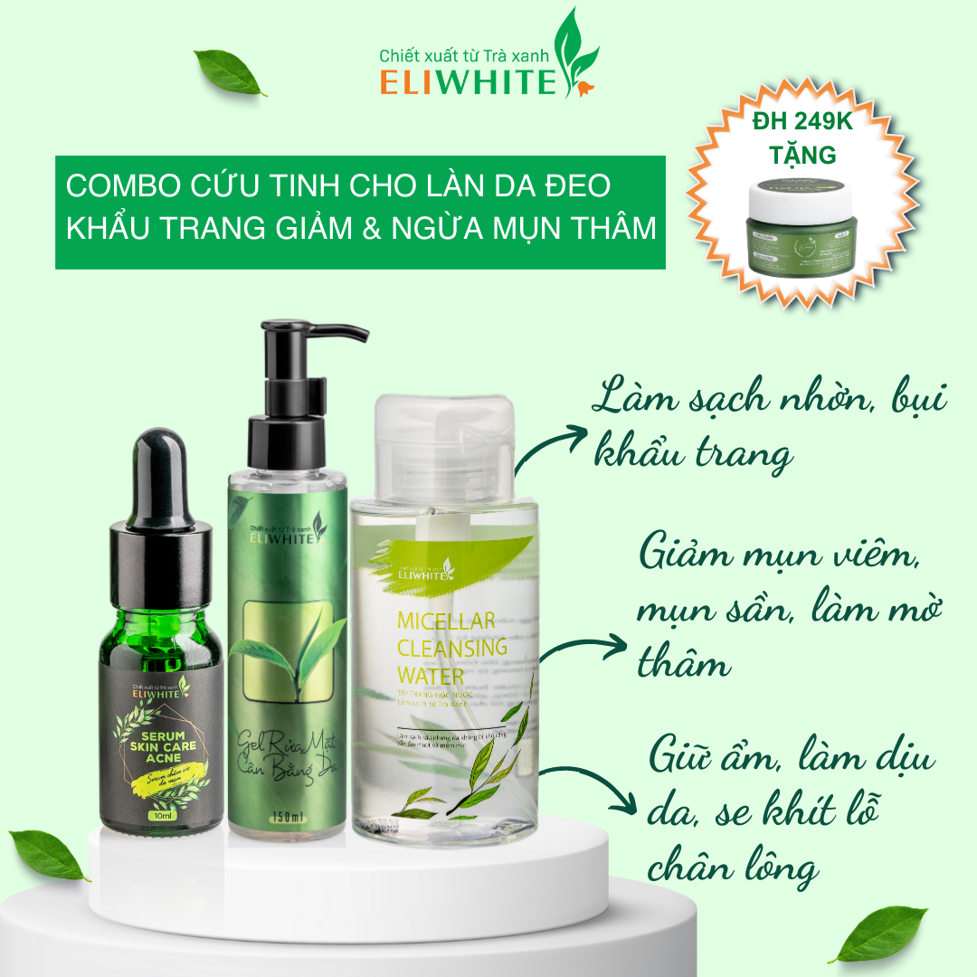 Combo Cứu Tinh Cho Làn Da Đeo Khẩu Trang (Giảm & Ngừa Mụn Thâm) ELIWHITE
