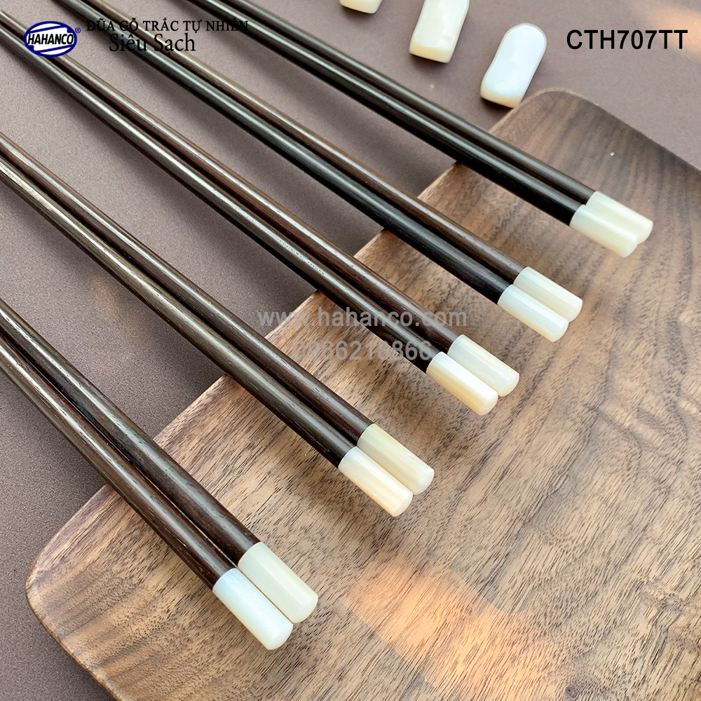 Đũa gỗ Trắc đầu xà cừ  - CTH707TT - (Hộp 10 đôi tròn đẹp) gỗ Trắc tự nhiên - Chopstick of HAHANCO