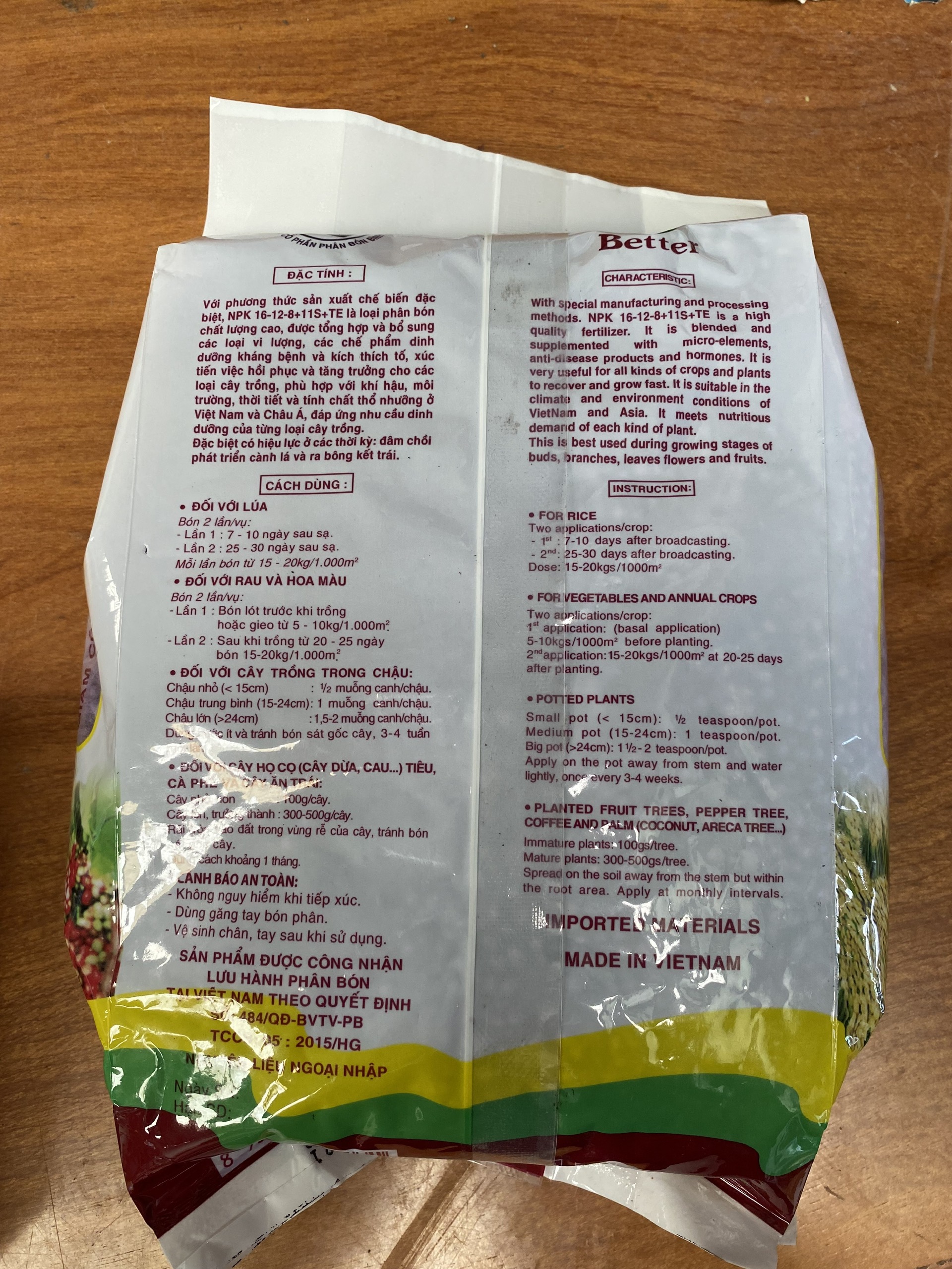 PHÂN BÓN NPK CAO CẤP. BETTER (TÍM) 16-12-8-11 + TE (1KG)