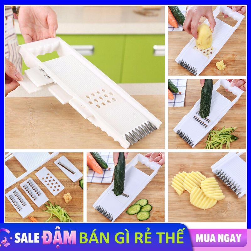 Bộ Dao Gọt Bào Vỏ, Bàn Nạo Sợi Rau Củ Trái Cây Hoa Quả 5 IN 1 Đa Năng Chất Liệu Nhựa Cao Cấp - Bào Rau Củ Quả 5 trong 1 Cắt Hoa Quả, Bào Lát Mỏng , Thái Sợt Tiện Lợi