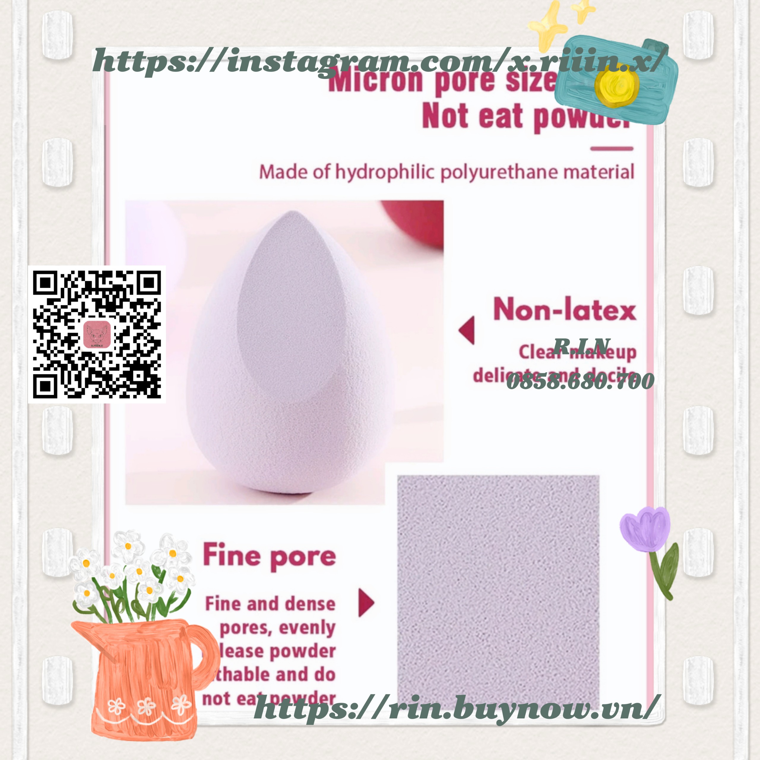RIIIN Combo 4 bông mút trang điểm kèm hộp đựng - Milk tea