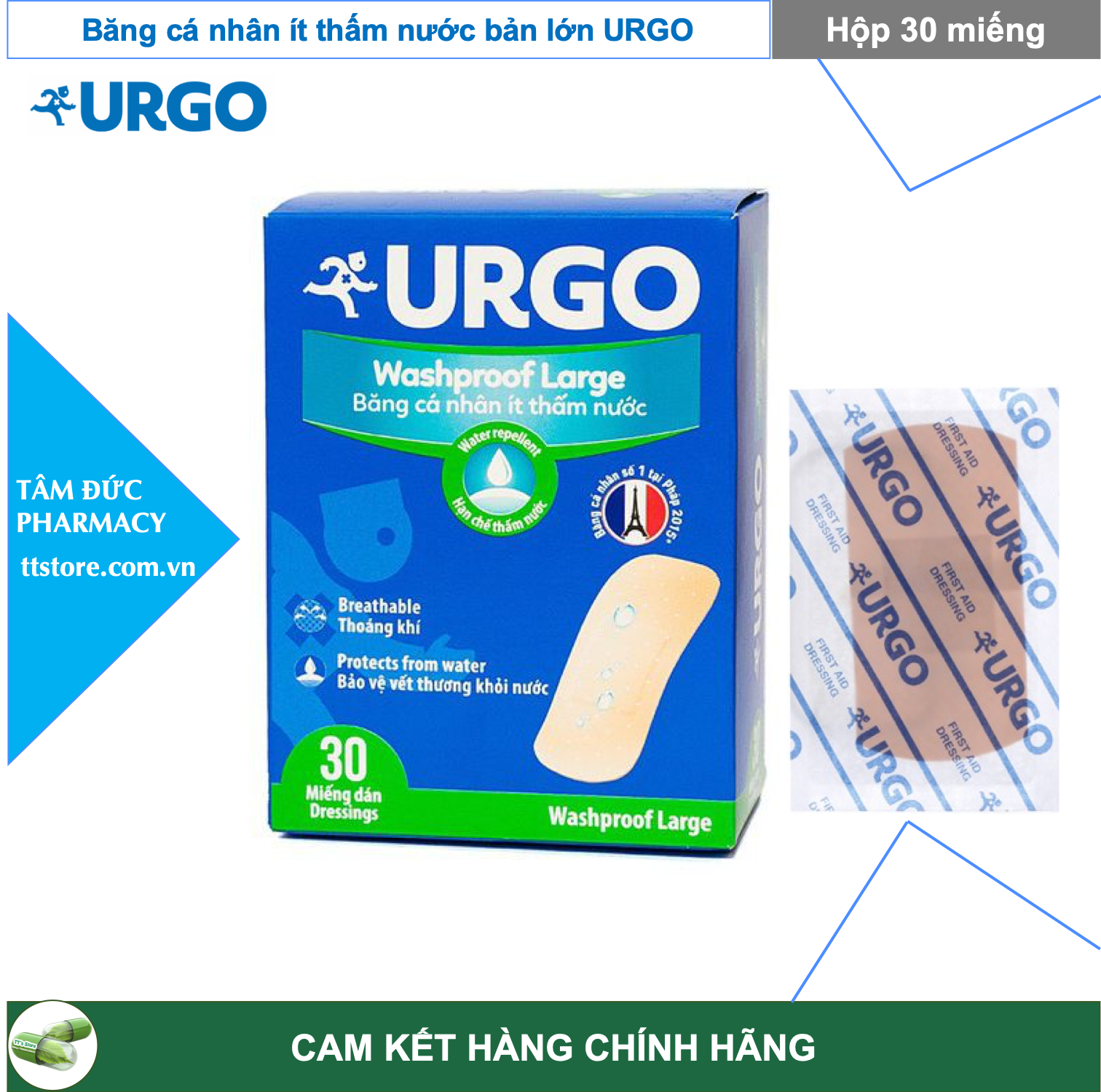 Băng cá nhân URGO [Vải - Trong suốt - Bản lớn ít thấm nước]