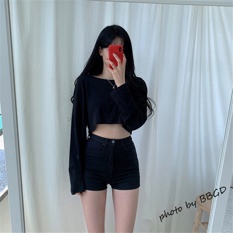 BS Women Long-sleeved Shirt Autumn Simple Crop Top Short Pure Color Thin  Shirt | Lazada Singapore