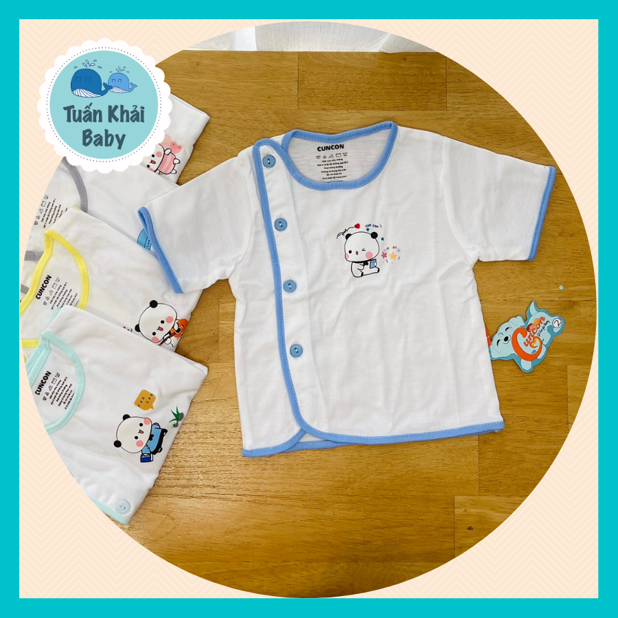 Combo 5 áo sơ sinh cotton cao cấp cuncon | áo trắng tay ngắn cài lệch | size 1,2,3 cho bé sơ sinh - 9kg | quần áo sơ sinh | quần sơ sinh