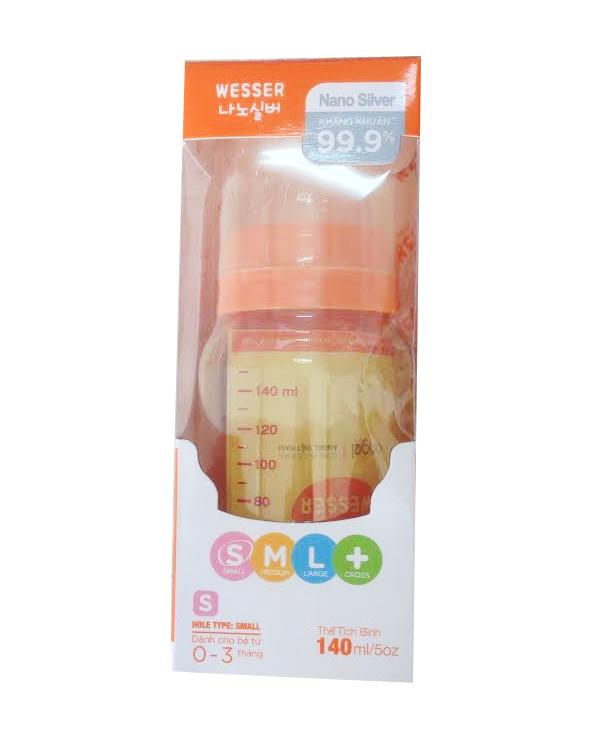 Bình sữa Wesser Nano Silver cổ hẹp 140ml