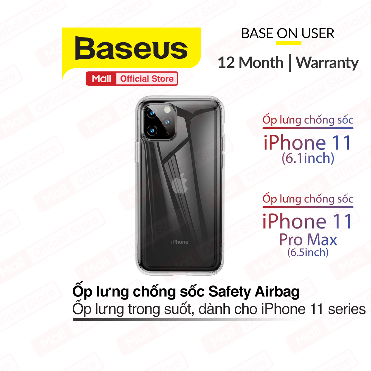 Ốp lưng chống sốc chống va đập Baseus Safety Airbags Case trong suốt dành cho iPhone 11/ iPhone 11 Pro Max