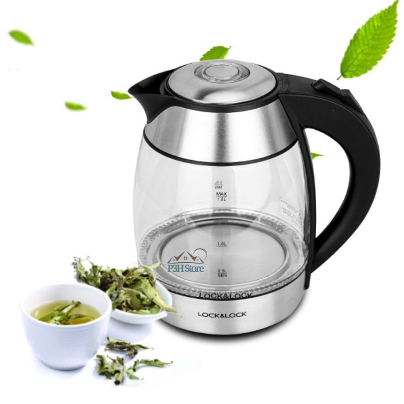 Ấm đun siêu tốc Lock&Lock dung tích 1.8L thân bình thủy tinh chịu nhiệt EJK418SLV công suất 1800W