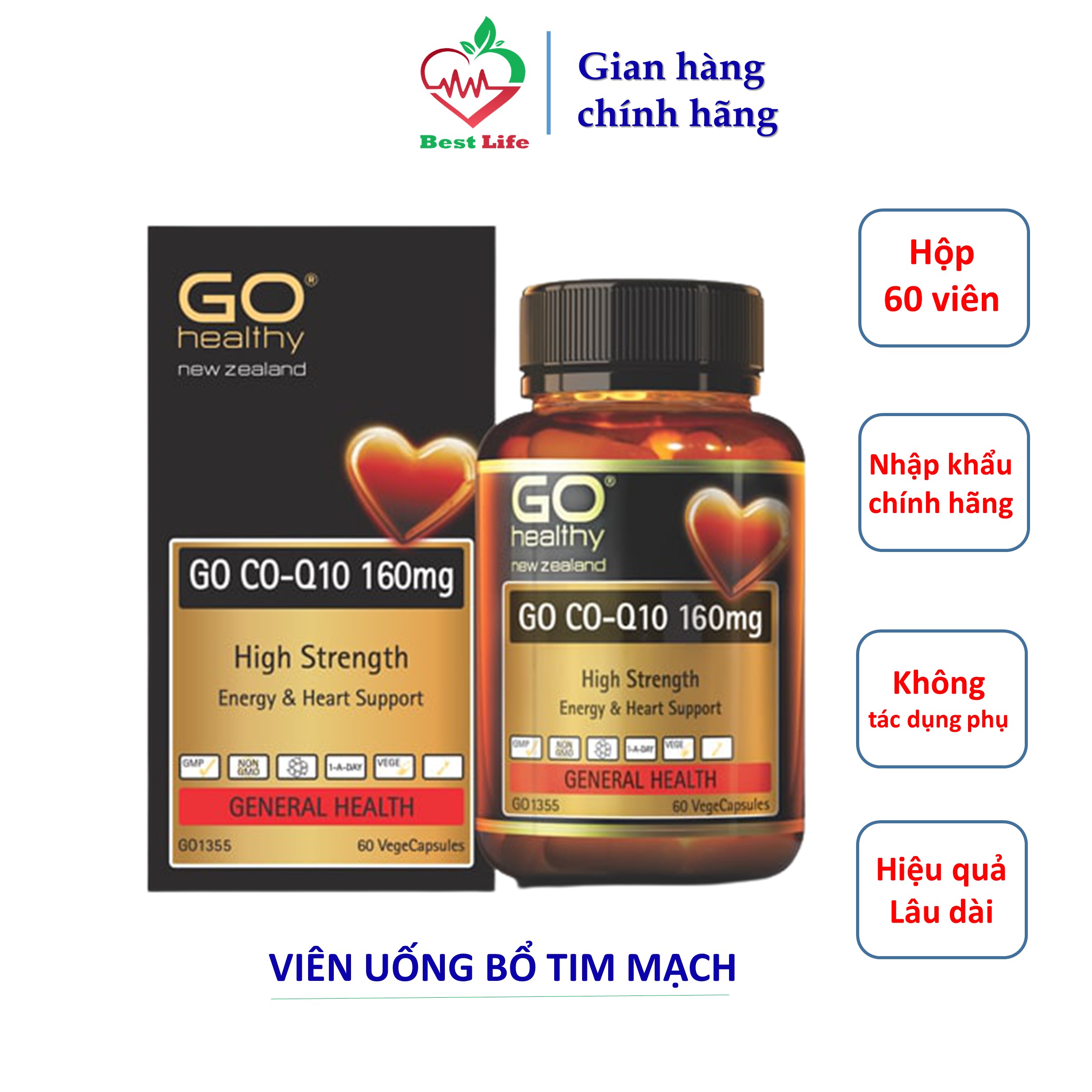 Bổ tim mạch Go healthy CO Q10 160mg tăng cường chức năng tim mạch hỗ trợ