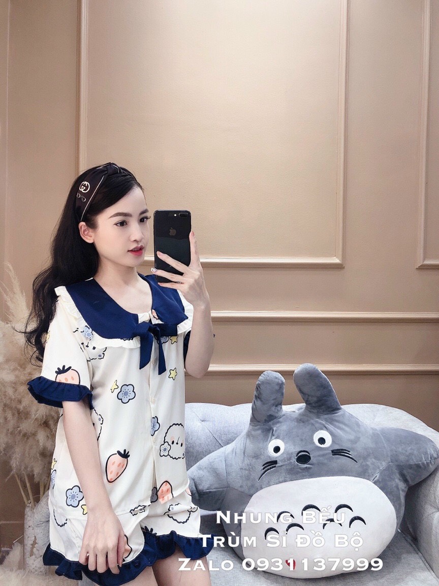 Đồ Bộ Pijama, đồ ngủ nữ cộc tay - Lụa LATIN Cao cấp mác SAM