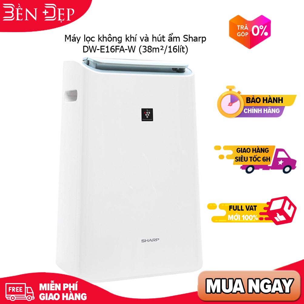 [Trả góp 0%]Máy lọc không khí và hút ẩm Sharp DW-E16FA-W (38m²/16lít) (Giá áp dụng giao tại HN, HCM& các tỉnh liên hệ shop)