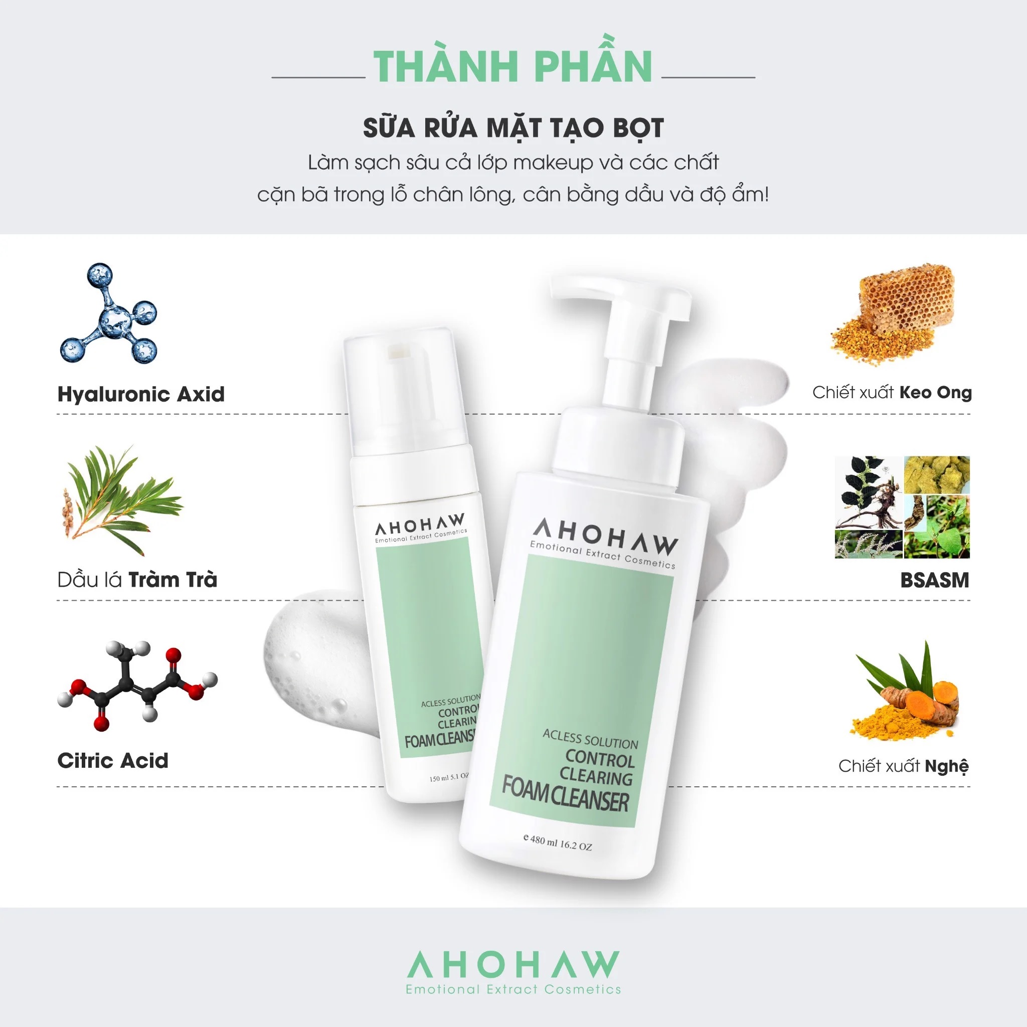 Sữa Rửa Mặt Tạo Bọt Kiềm Dầu - CLEARING FOAM AHOHAW