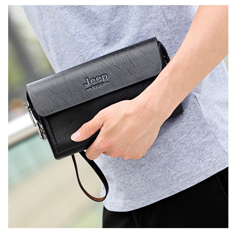 ví bóp da bò cầm tay nam nữ cao cấp khóa số jeep buluo 23x14x6cm đen - nâu 6