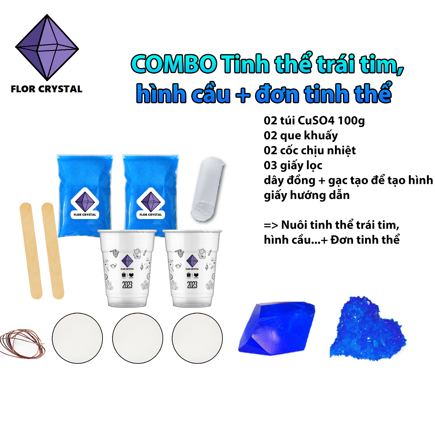 Bộ nuôi tinh thể combo CuSO4 Đồng II Sunfat