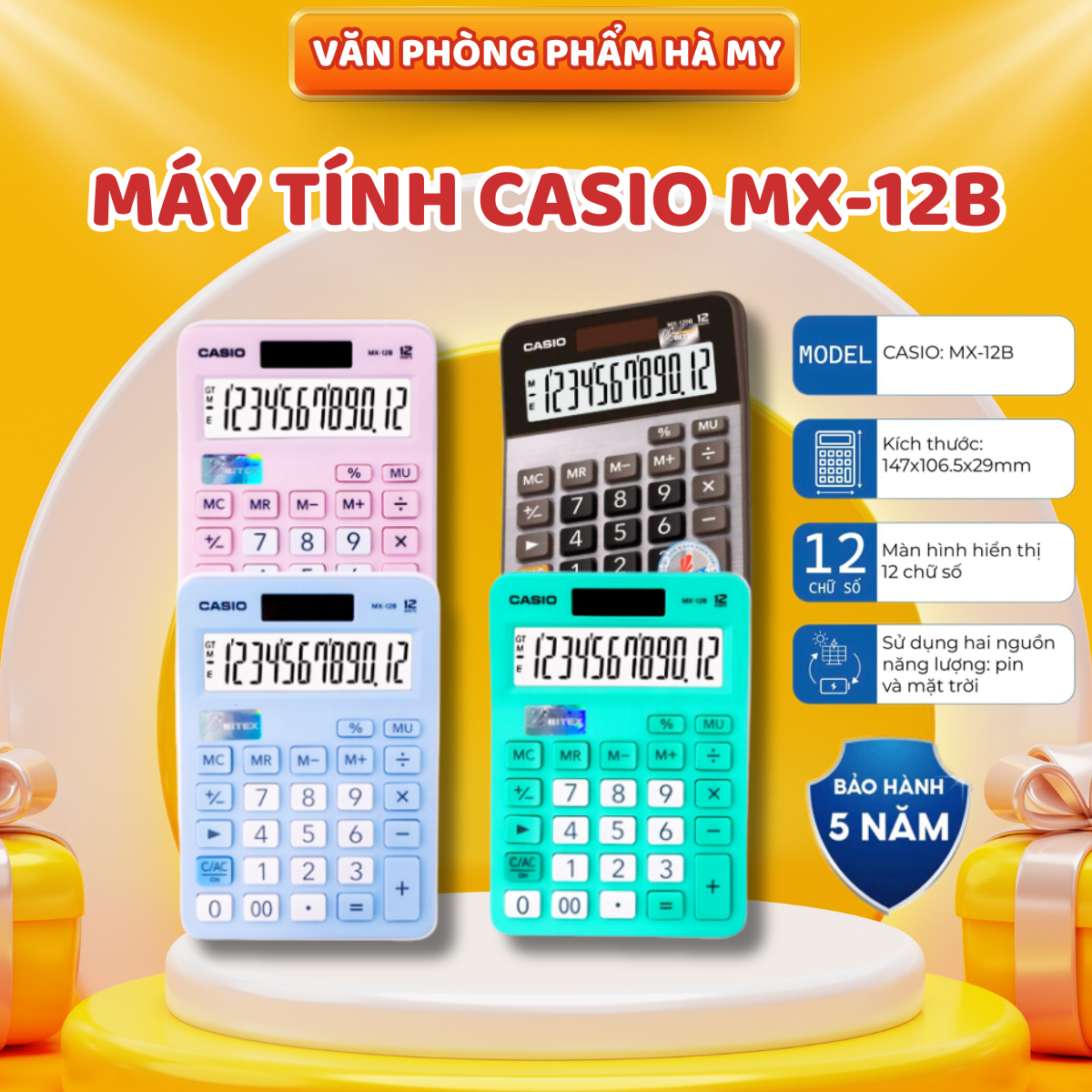 Máy tính Casio MX-12B Chính Hãng - Phiên bản màu Pastel