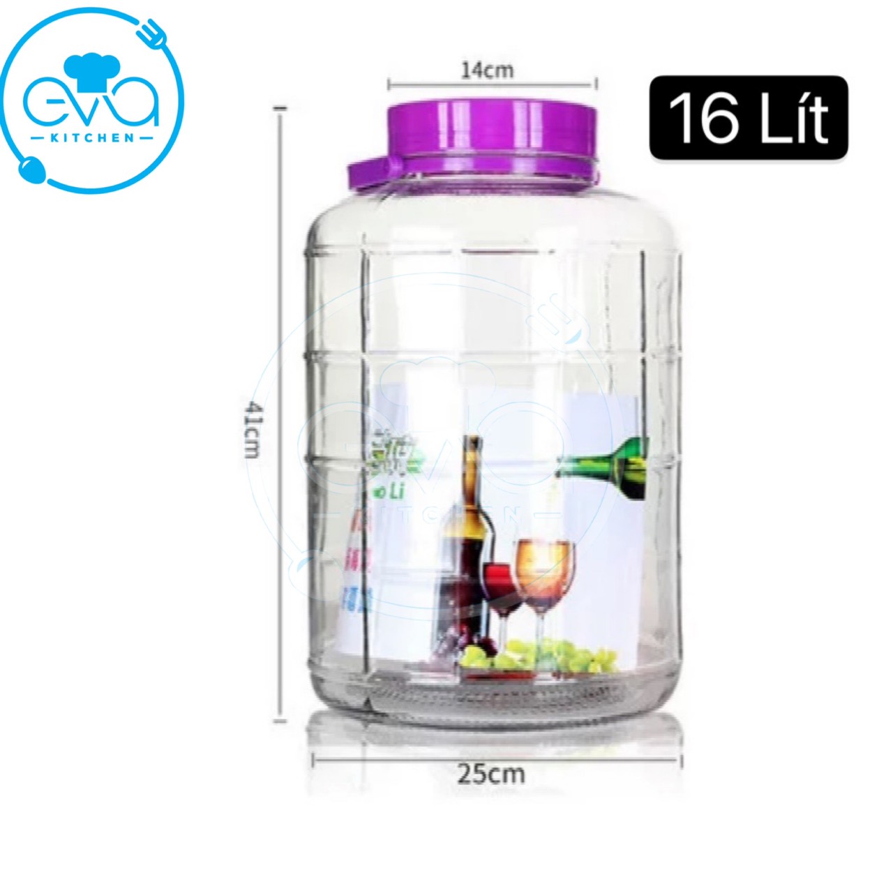 Bình ngâm thủy tinh quai xách nắp tím 16 lít – qx16l