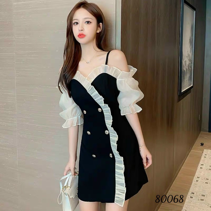 [HCM]Đầm đẹp Đầm xòe tay lỡ phối lưới đầm dự tiệc đầm dạo phố tay phồng hở vai chất ford siêu xinh- Mẫu mới váy xinh TH