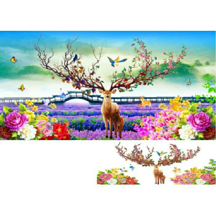 Tranh đính đá hươu tài lộc kích thước :112×55cm