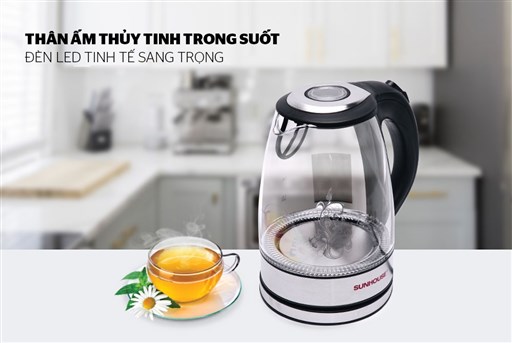 Ấm siêu tốc thủy tinh 1.7L Sunhouse SHD1217