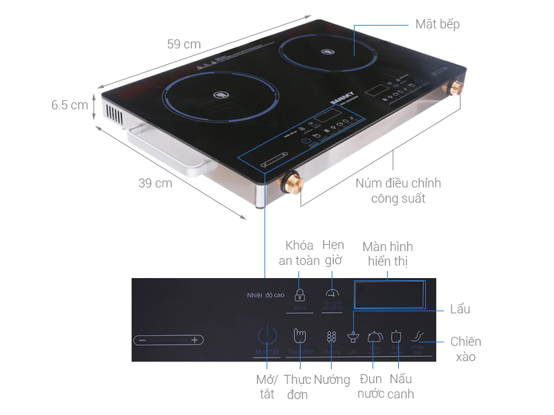 Bếp hồng ngoại đôi Sanaky SNK-203HGNW (Bếp không lắp âm chỉ để nổi, bảo hành chính hãng)