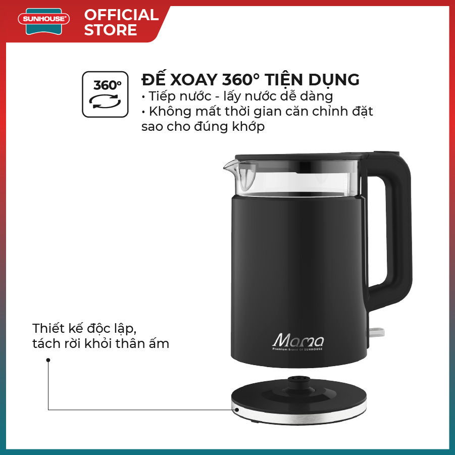 ẤM SIÊU TỐC THỦY TINH 1.7L SUNHOUSE MAMA SHD1330