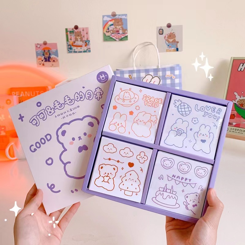 Hình dán sticker gấu siêu siêu cute vẽ nhiều hình khác nhau trang trí sổ tay, máy tính,góc học tập - LUMBLEY